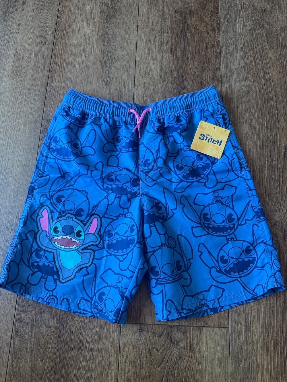 Disney Blue Stitch Swim Shorts with Pink Drawstring